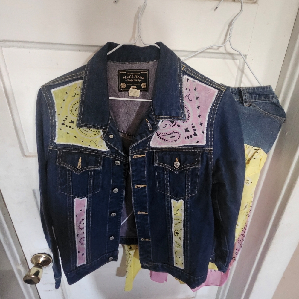 Denim Jacket And Skirt with Bandana Accents